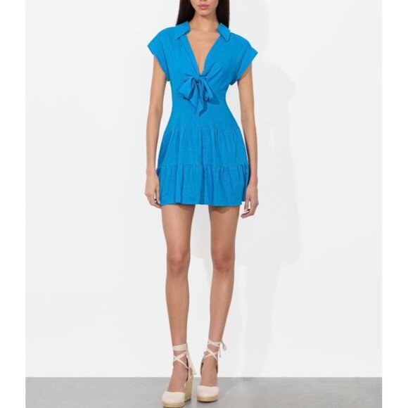 Alice + Olivia Womens Sz 4 Mila Blue Linen-Blend Mini Dress - Picture 1 of 14